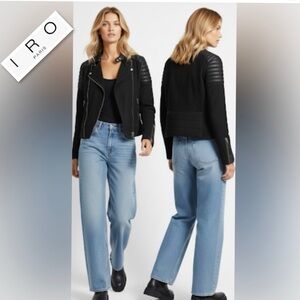 IRO Leon Black Lamb Suede Leather Details Asymmetrical Moto Biker Jacket Size S